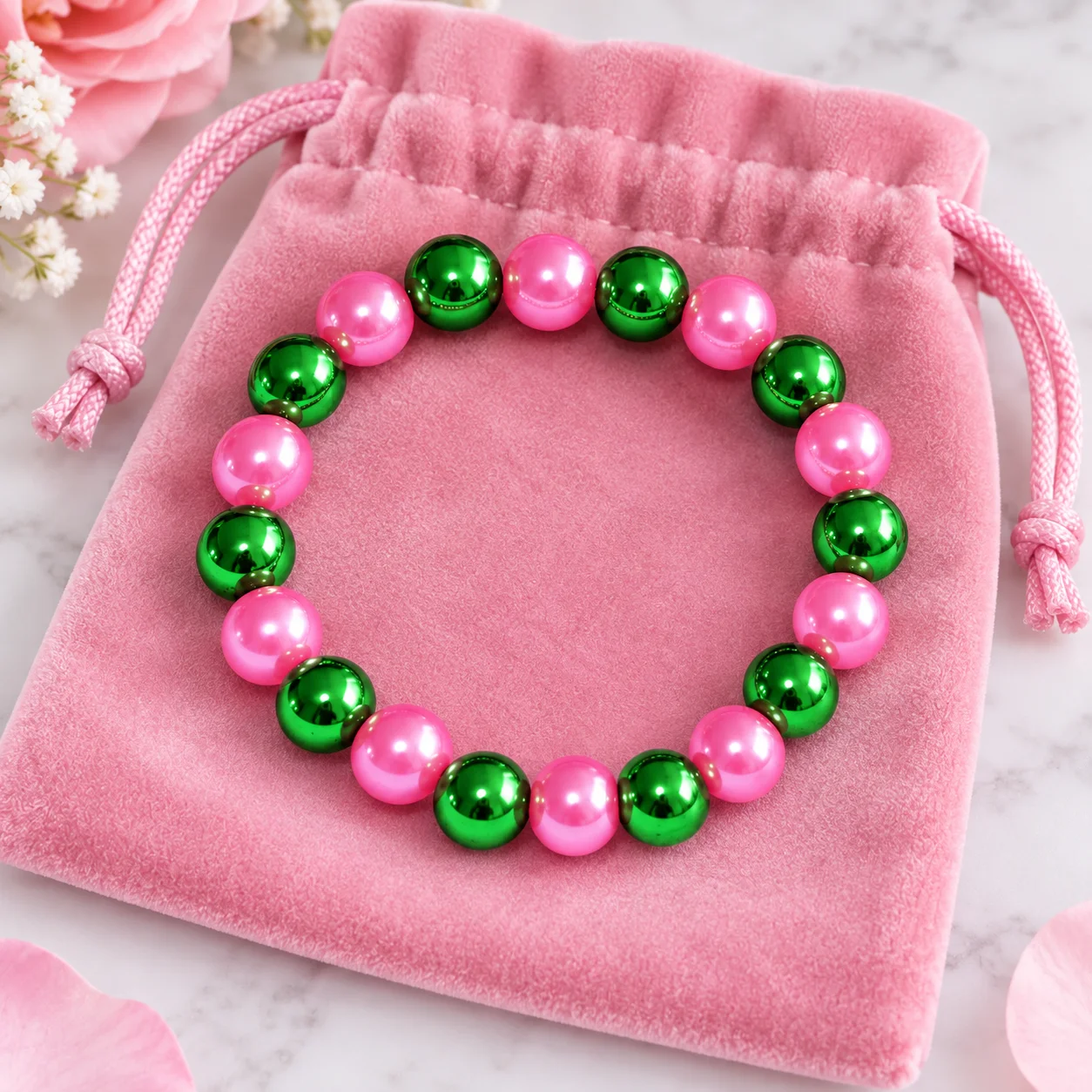 Wholesale Fashion Strech Adjust Pink Green Pearl Bracelet Social Group Sign Member Anniversary Gifts Jewelry for Gift