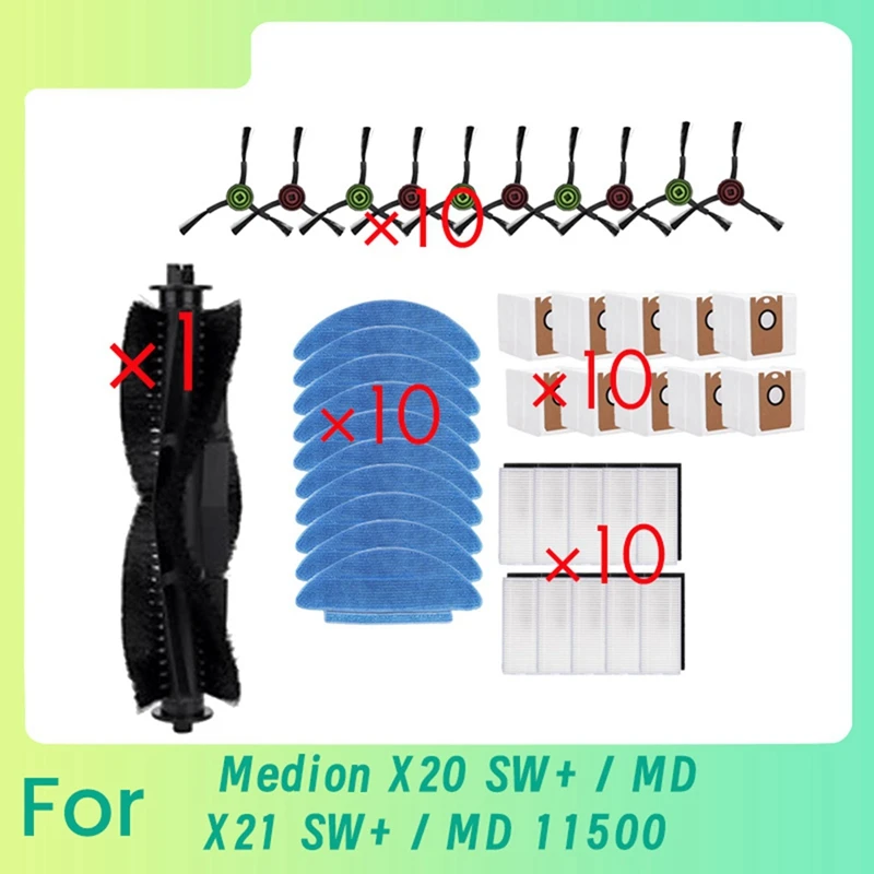 41Pcs For Medion X20 SW+ / MD 11415/Medion X21 SW+ / MD 11500 Sweeping Robot Main Side Brush Mop Filter Set