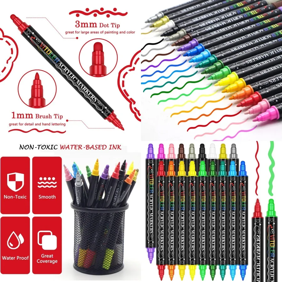 

Набор акриловых маркеров Vitoler, 18 шт., набор ручек с наконечником кисти и точечным наконечником для творческого искусства на камнях, деревянной бумаге и многого другого