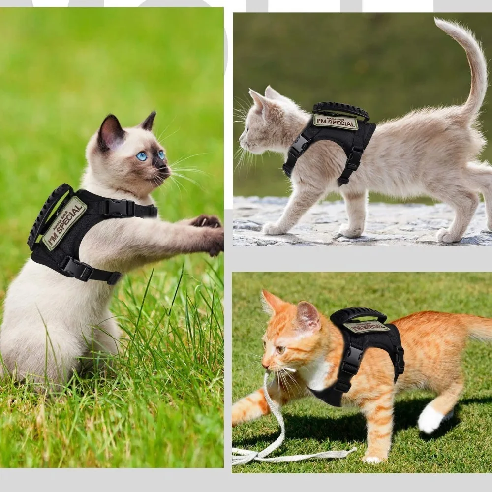 Tactical Cat Chest Harness Vest Style Traction Rope Anti Slip Adjustable Disassembly Outdoor Traction Rope for Cat and Small Dog