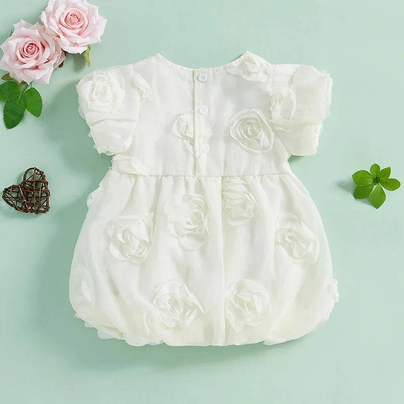 SUNSIOM 0-3 Years Toddler Girls Summer Princess Dress Short Round Neck 3D Rose A-line Party Dresses