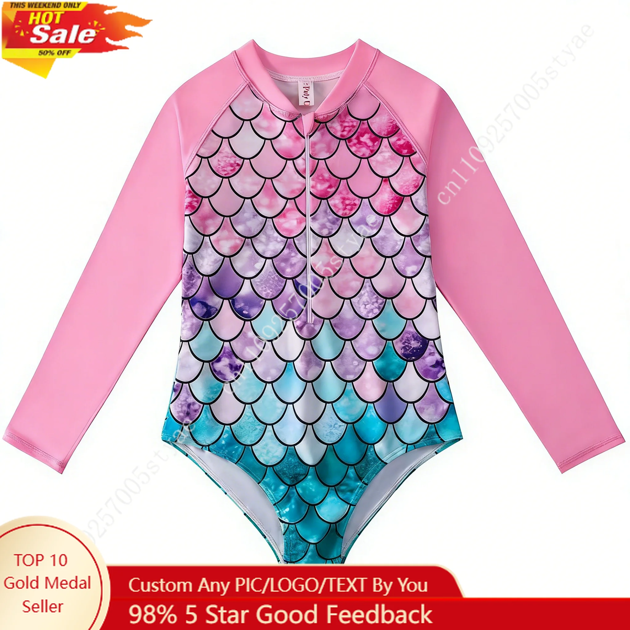 

Цельный купальник Disney Mermaid Girl, мягкий купальный костюм с длинными рукавами, детский эластичный комплект для плавания для пляжа и бассейна