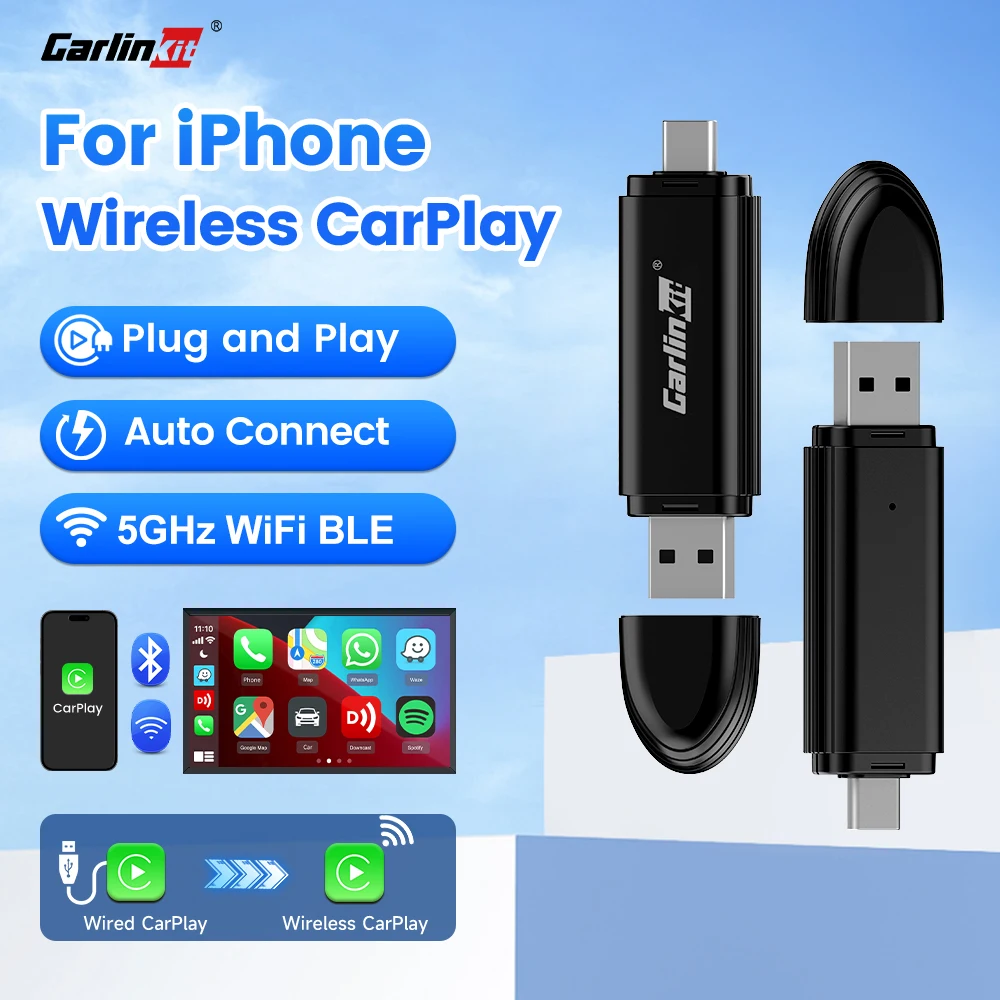 CarlinKit Mini 5 SE Wired To Wireless CarPlay Adapter 5Ghz WiFI Bluetooth Auto-Connect Online Upgrade Easy Setup Smart Car Box