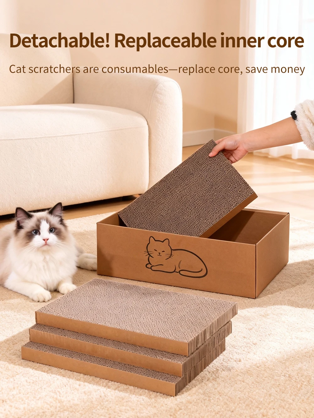 Lit et grattoir minimaliste 2 en 1 pour chat – Résistant à l'usure, détachable, facile à nettoyer