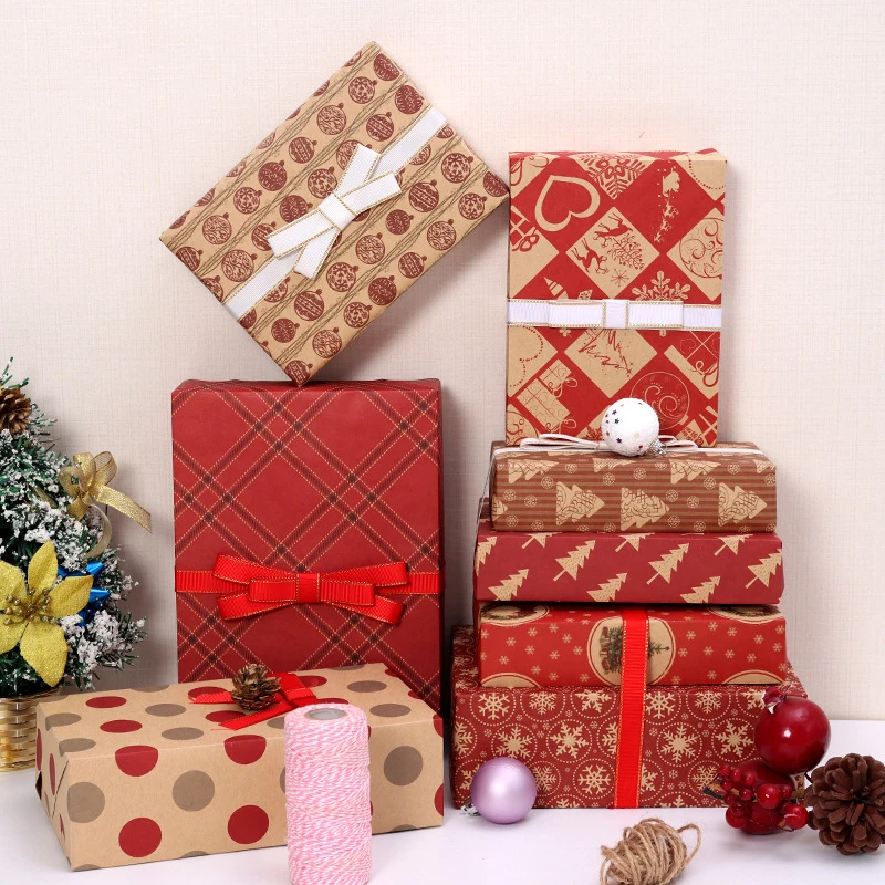 Christmas Gift Wrapping Paper Birthday Party Wedding DIY Craft Paper Xmas Elements Collection Gift Box Packaging Papers