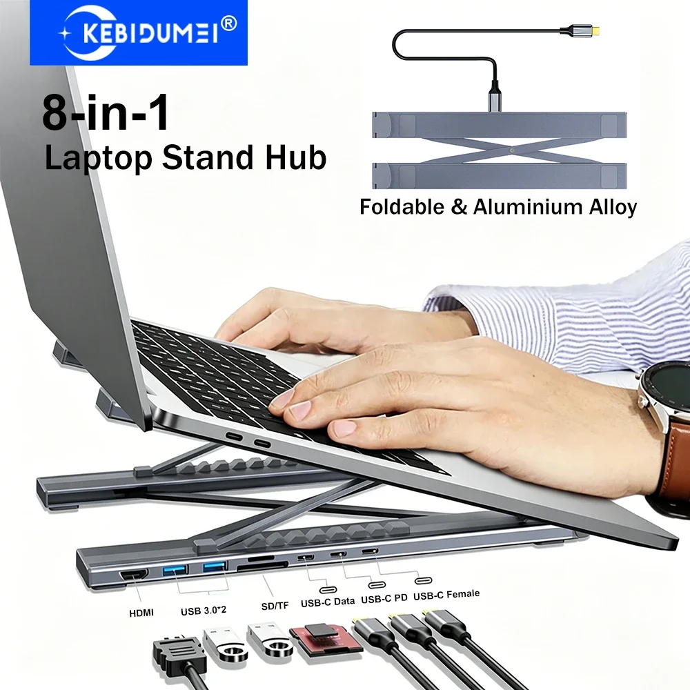 KEBIDUMEI USB-C Laptop-Ständer Dockingstation 8-in-1 USB-Hub PD 100W 4K HDMI USB 3.0 SD TF Kartenleser für MacBook Air Pro iPad
