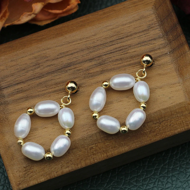 

2023 New 925 Sliver Gold Color Earrings Natural Freshwater Pearl Earrings for Women Vintage Drop Earrings French Jewelry