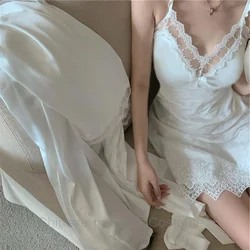 Mesh Lace Dot Nighty&robe Set Lady Sleepwear Elegant Bride Wedding Dress Kimono Bathrobe Suit Satin Nightwear Women Loungewear