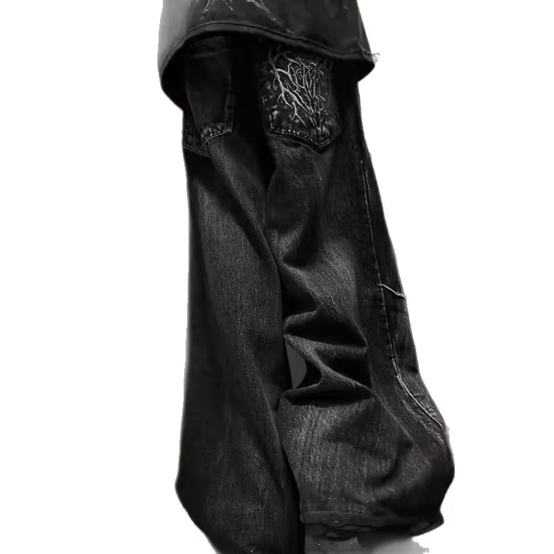 Men's Y2K Gothic Hip Hop Baggy Jeans  Vintage Patchwork Distressed Denim Pants, Retro Streetwear Grunge Wide Leg Trousers