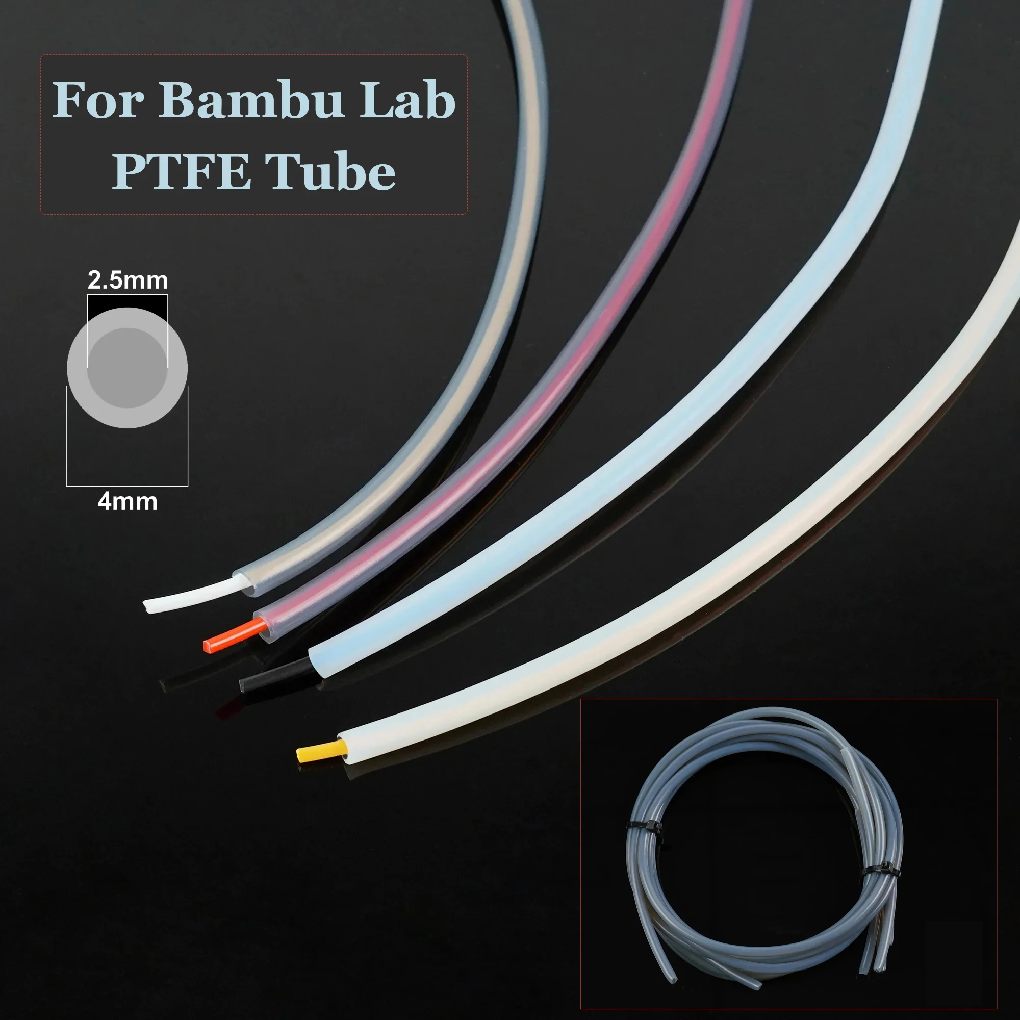 2.5mm IDx4mm OD PTFE Tube Fits Direct Drive Extruder 3D Printer for for Bambu Lab A1/A1 mini/P1P/P1S/X1C, Creality K1 Ender 3 V3