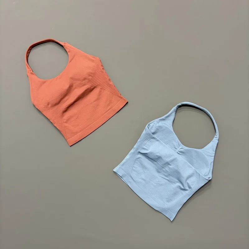 Halter Yoga Tank Top Women Sexy Seamless Strappy Backless Slim Fit Padded Breathable Gym Fitness Running Workout Sports Tops image 5