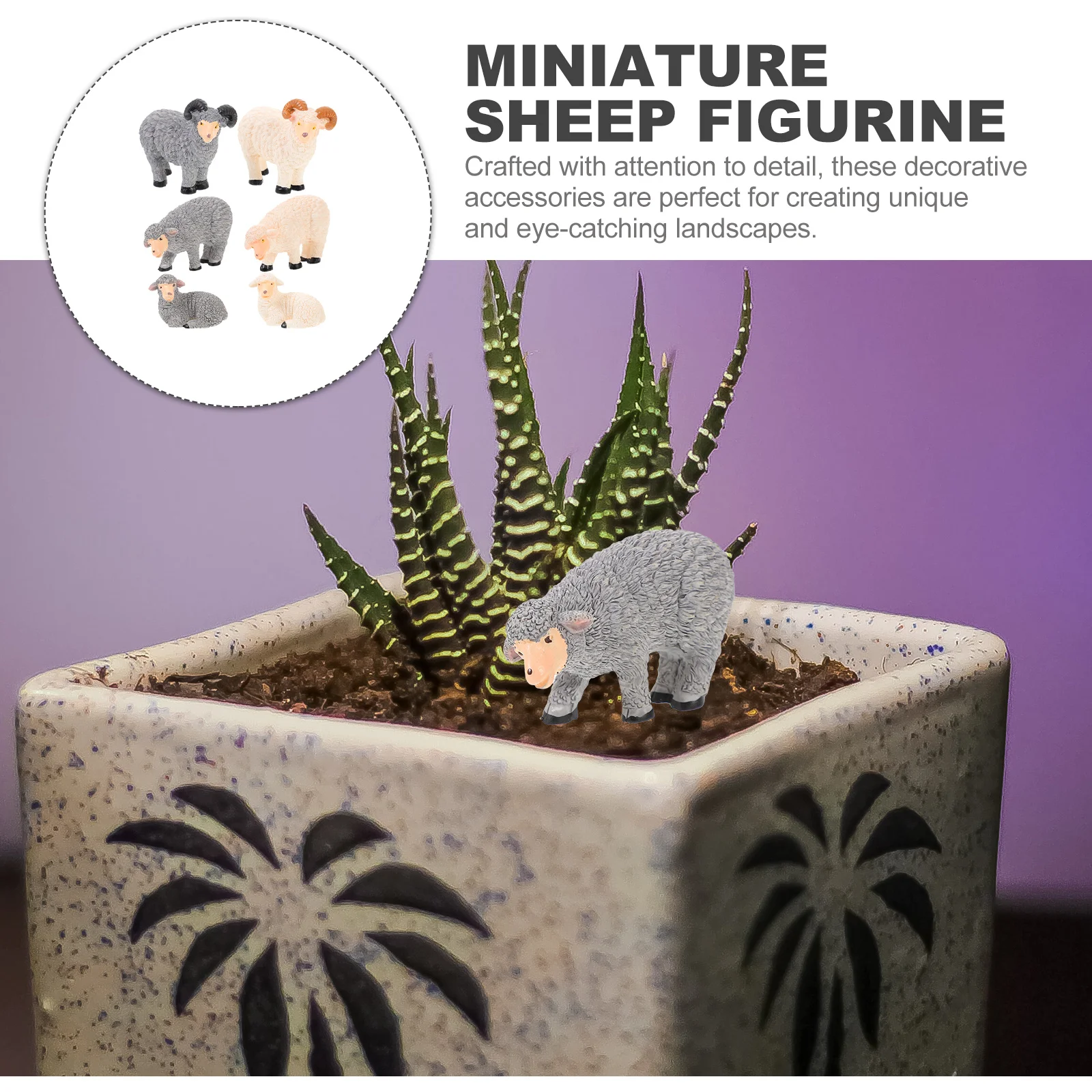 6 قطعة ديكورات المناظر الطبيعية الصغيرة تماثيل حديقة مصغرة من راتنج الأغنام للمنزل والمكتب وغرفة المعيشة ديكور الحديقة الخارجية #3