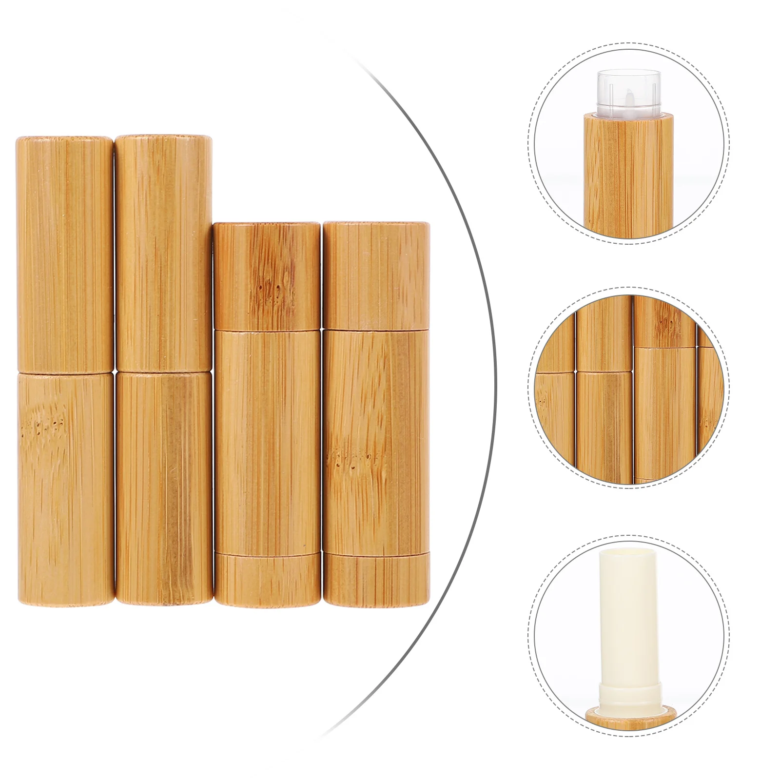 4 Stuks Draagbare Bamboe Lippenstift Containers Lege Buizen Voor Diy Lippenbalsem Hervulbare Crème Subverpakking Minimalistisch Ontwerp Make-Up