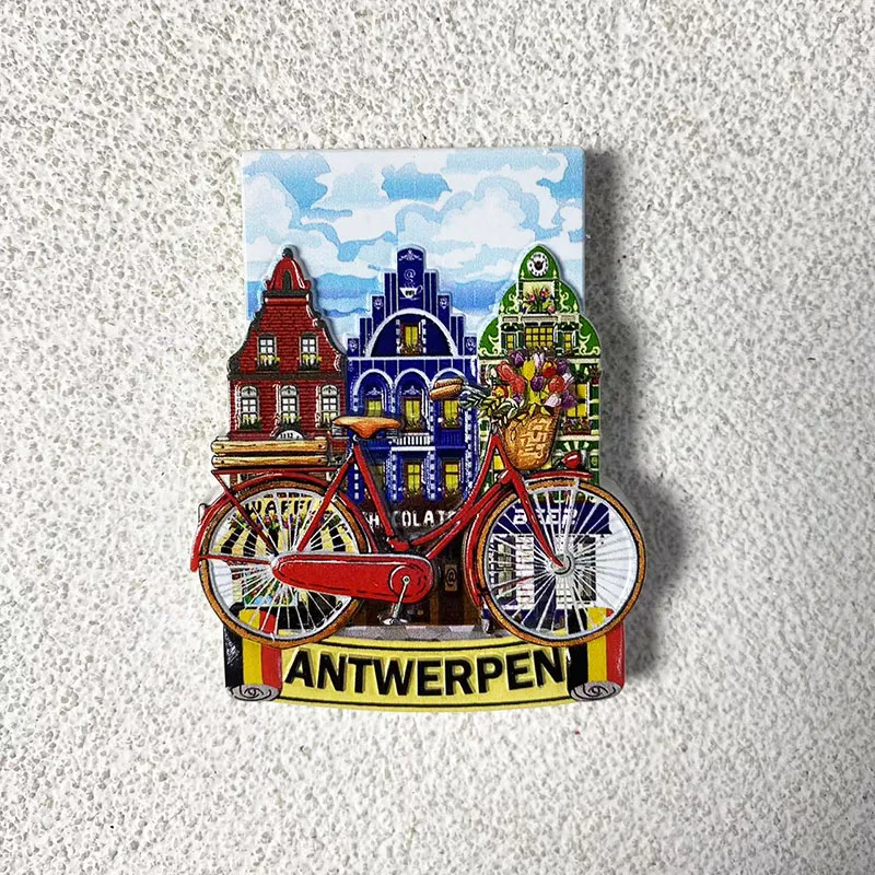 Antwer, Belgium, Bicycle building 3D refrigerator magnets, tourist souvenirs, home decor items, collectible arts and crafts gift