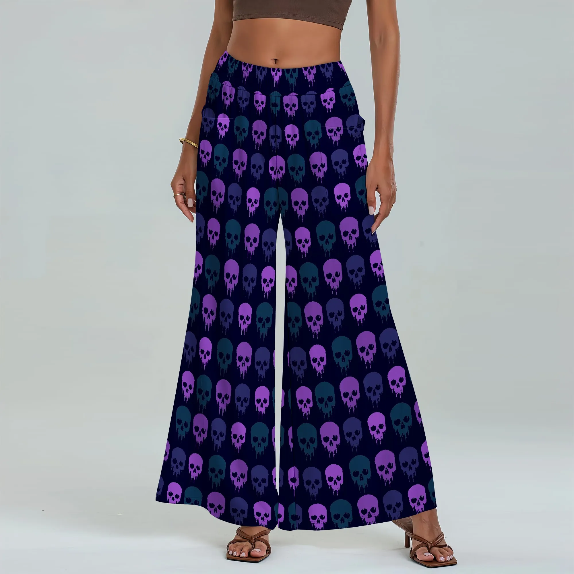 

Women's Wide Leg Pants with Pockets All Seasons Casual Comfort Skull Pattern for Barbecue Cocktail Party Bonfire