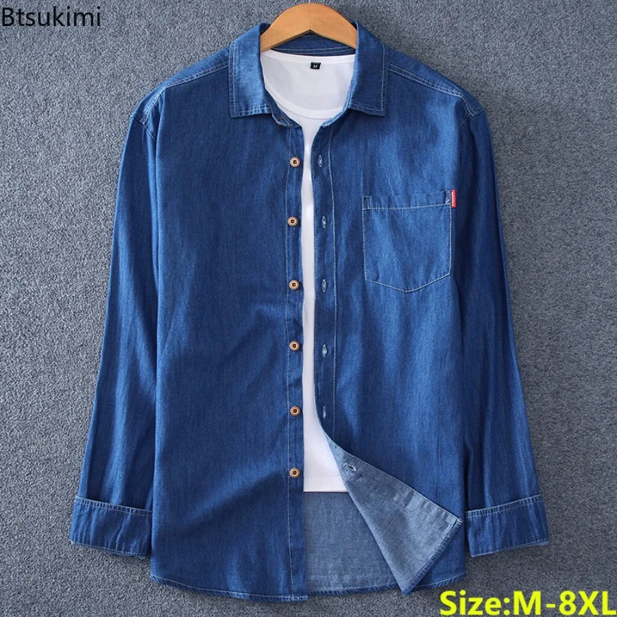 

100% Cotton Long Sleeved Denim Shirts for Men Spring Autumn Fashion Casual High Street Men Clothes Classic Jean Shirt Jacket 8XL