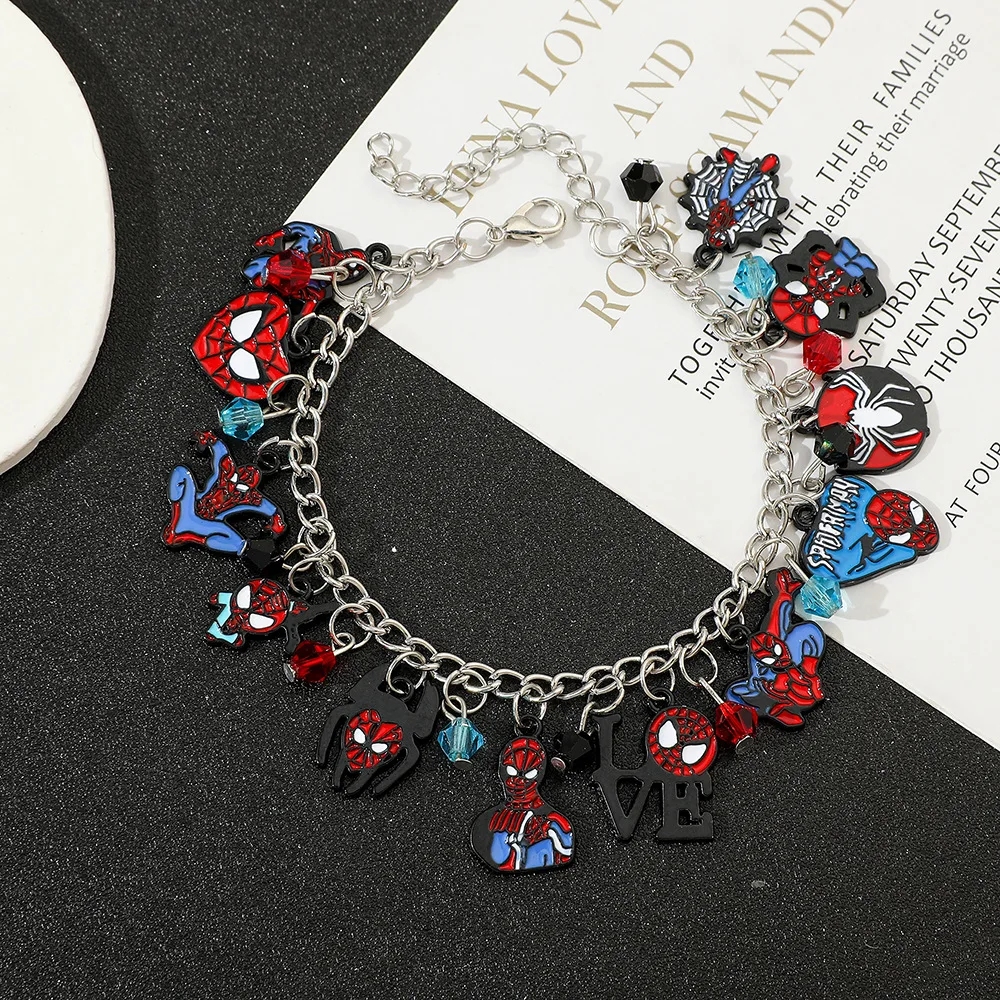 Marvel Spiderman Bracelet Cartoon Silver Color Fashion Thirteen Pendant Women's Multi-Element Love Heart Jewelry Wholesale