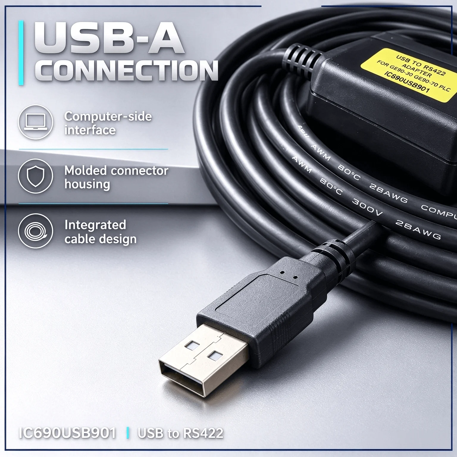 SNP USB Communication Cable for GE 90-30 90-70 PLC, IC690USB901 3M DB15, VersaPro Program Transfer Maintenance Wire