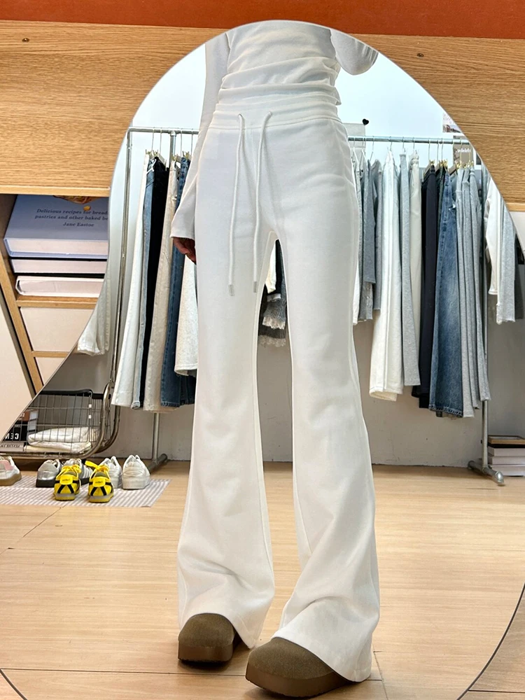 بنطلون كاجوال أبيض بقصة واسعة قليلاً للنساء، موديل ربيع وخريف جديد، مرن، أنيق، نحيف، بنطلون رياضي، بنطلون واسع