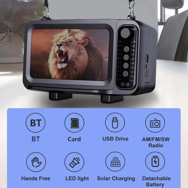 Altavoz Bluetooth multifuncional de estilo de TV creativo, Mini altavoz inalámbrico para exteriores, Radio Solar, linterna