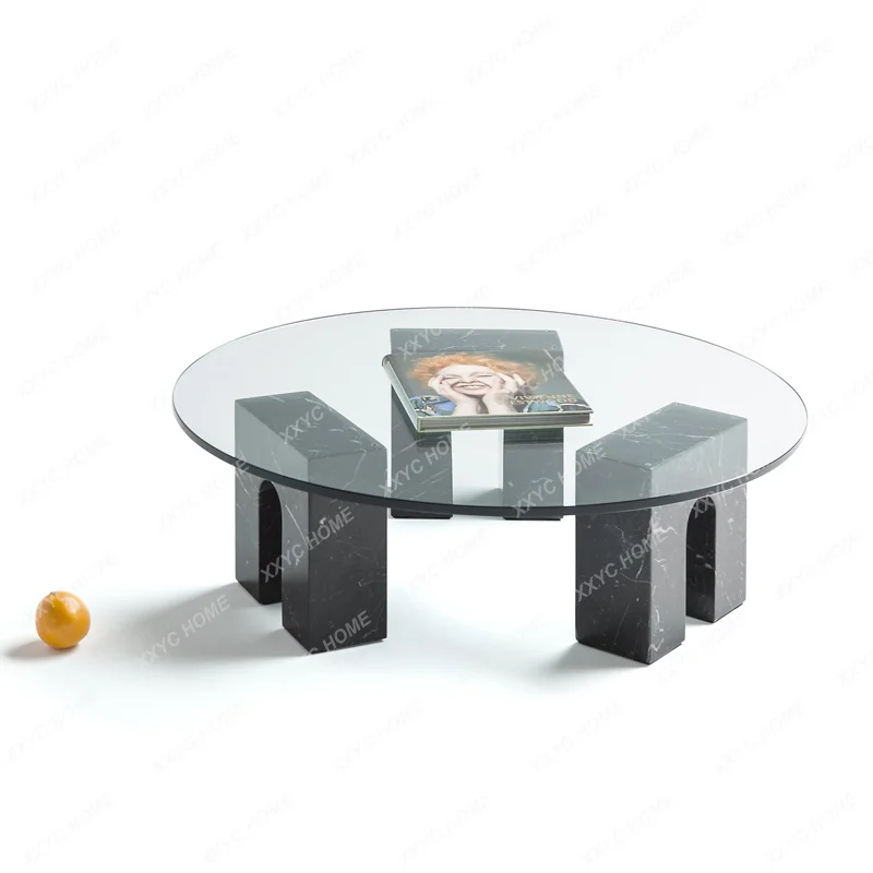 L Natural Marble Coffee Table Model Room Modern Simple Living Room Glass Round Coffee Table Small Apartment