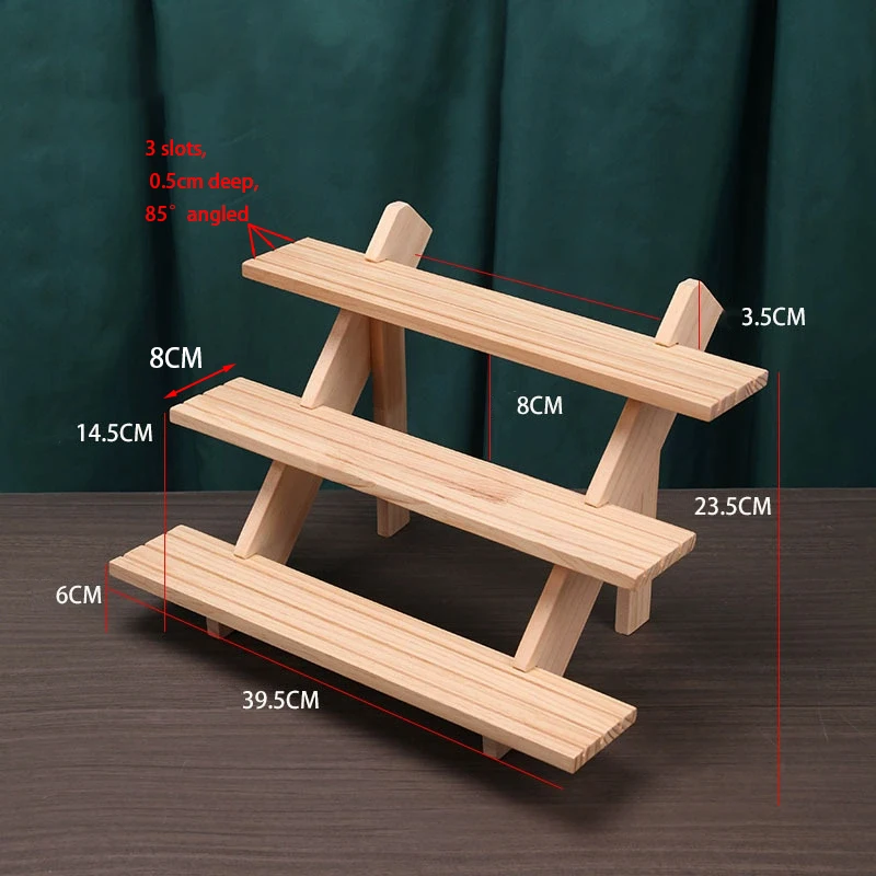 3 طبقات الخشب عرض المجوهرات قلادة أقراط خواتم كتل حامل الصلبة الرف تخزين سطح المكتب #5
