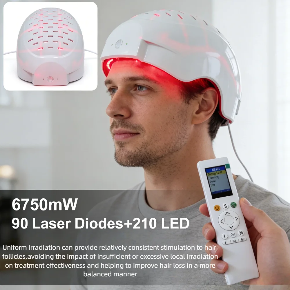 6750mW Laser Hair Growth Helmet for Men and Women, 210 LED 90 Laser Diodes LLLT Device for Effective Hair Loss Treatment