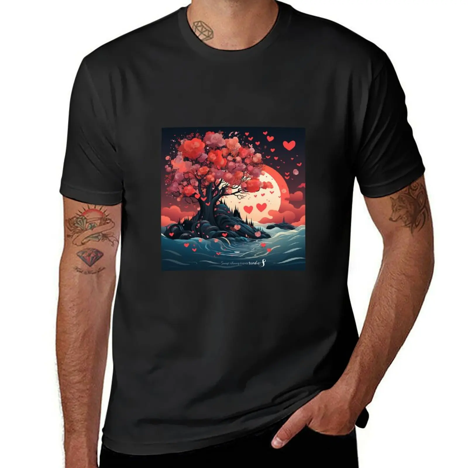 Blossoming Love Tree on Sunset Island T-Shirt tops sports fans T-shirt men