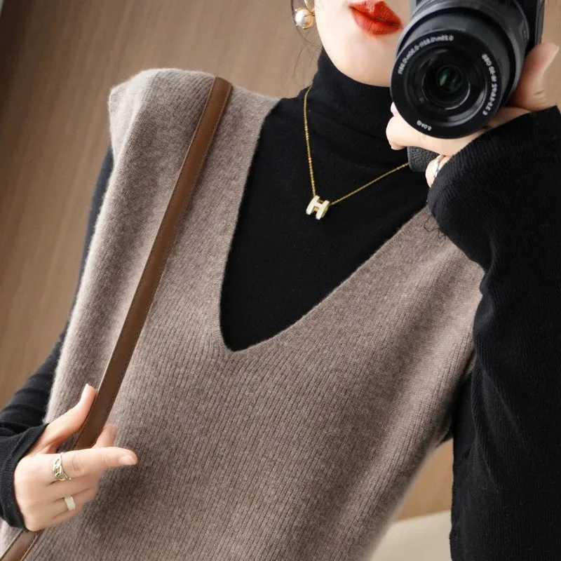 

Women's Knitted Vest Svel V-Ne Pullover Casual Outerwear Sweater Top Spring Autumn New Sle Loose Commute Pure Color
