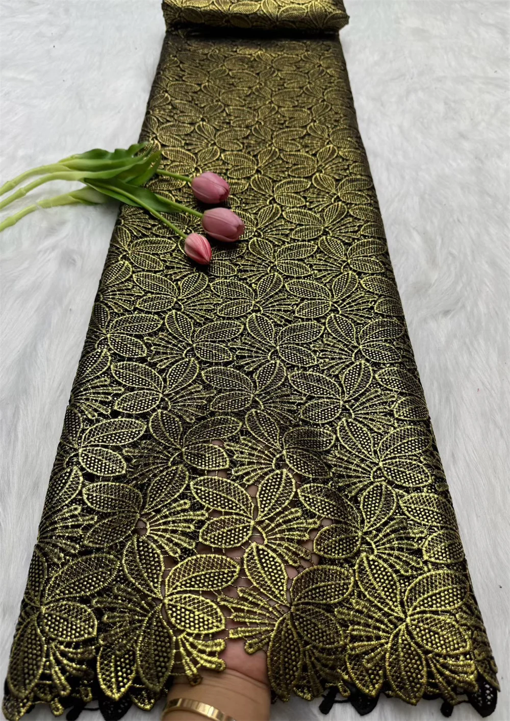 

5Yards White African Guipure Cord Lace Fabric Gold 2025 High Quality Nigerian Guipure Cord Lace for Sewing Wedding Dresses H71-1