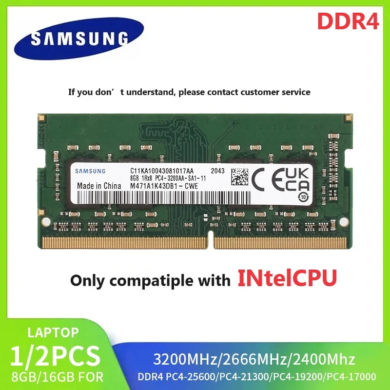 

Samsung DDR4 Memoria For INtel CPU 8GB 3200MHz 16GB 2666Mhz 2400MHz 4GB RAM SODIMM Laptop Memory PC4 2400T 2666V 3200AA Notebook