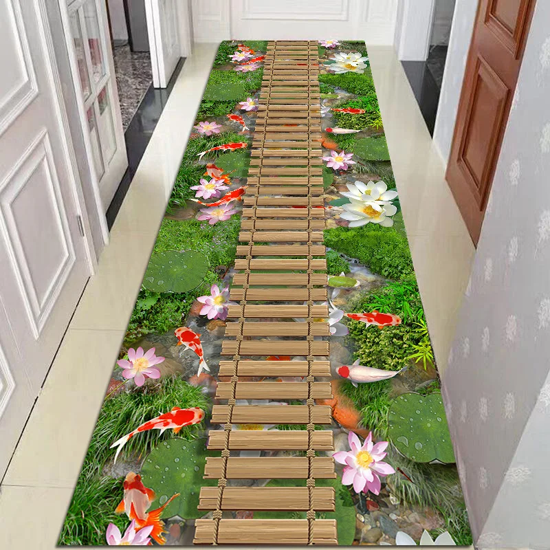 3D Lotus Plant Hallway Corridor Carpet Pink Rose Bedroom  Living Room Area Rug Girls Room Rug Passageway Kitchen Mat Doormat