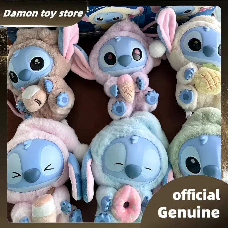 

Genuine Stitch Eat Some Thing Before Sleep Series Blind Box Lovely Trendy Toys Cute Mystery Box Flocking Dolls Bag Pendant Gifts
