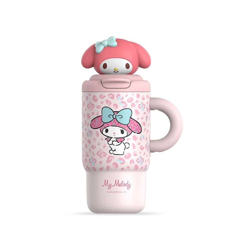 Sanrio 650mL Insulated Tumbler Straw Cup Stainless Steel Thermal Mug Travel Water Bottle Handle Figurine Drinkware Gift