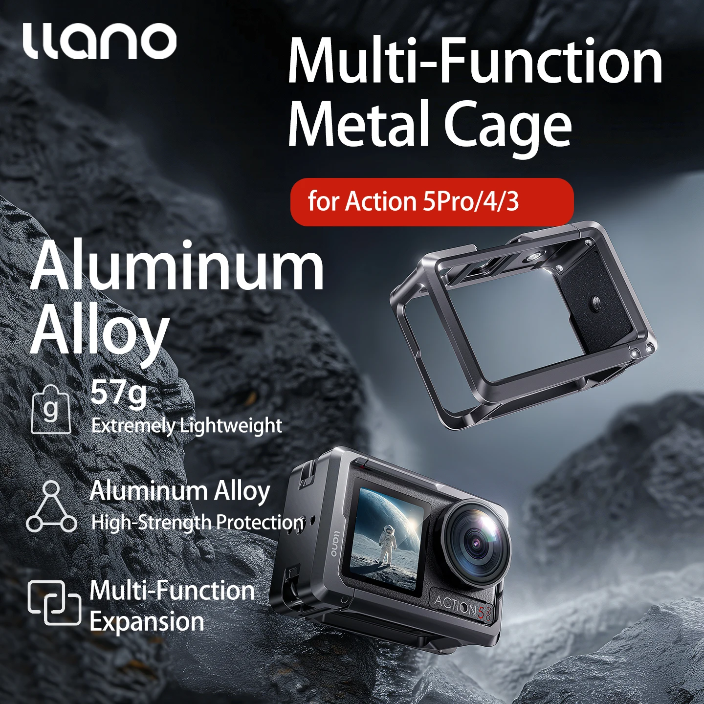 

Клетка llano для Action 5Pro Cage Sport Action Camera Cage для DJI Osmo Action 5 Pro/4/3 Алюминиевая защитная рамка с ЧПУ, совместимая