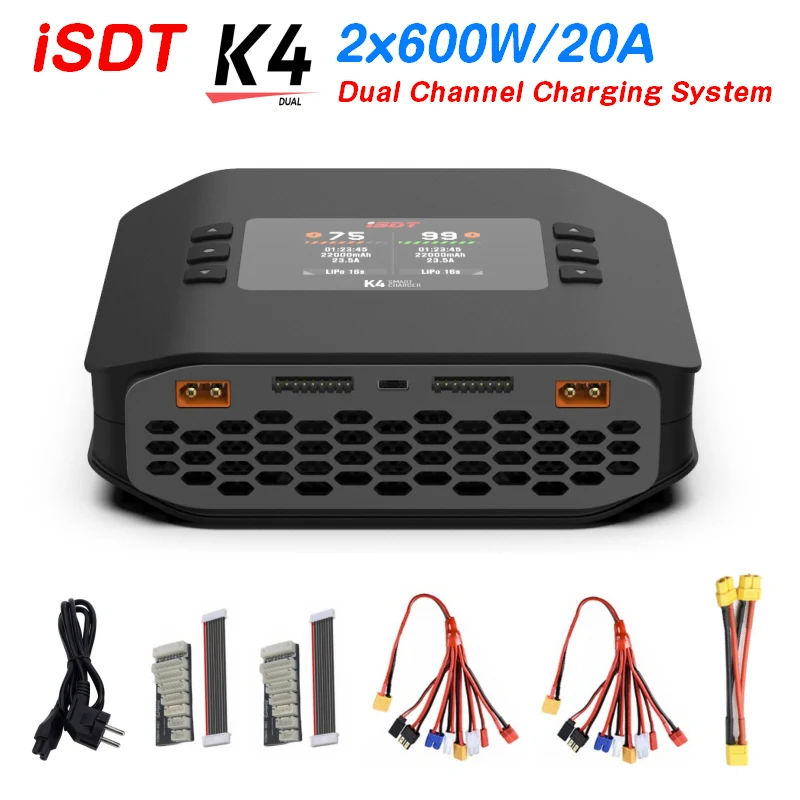 ISDT K4 1~8S Lithium Battery Smart Charger 20A 600W AC/DC IndependentDual Mode Dual Channel For Lipo Battery charge Rc Toy RC
