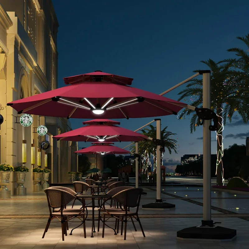 Day And Night All Weather Star Hotel Villa Club Garden Garden Parasols For Shops Sunshade Umbrella With LED Solar Lights