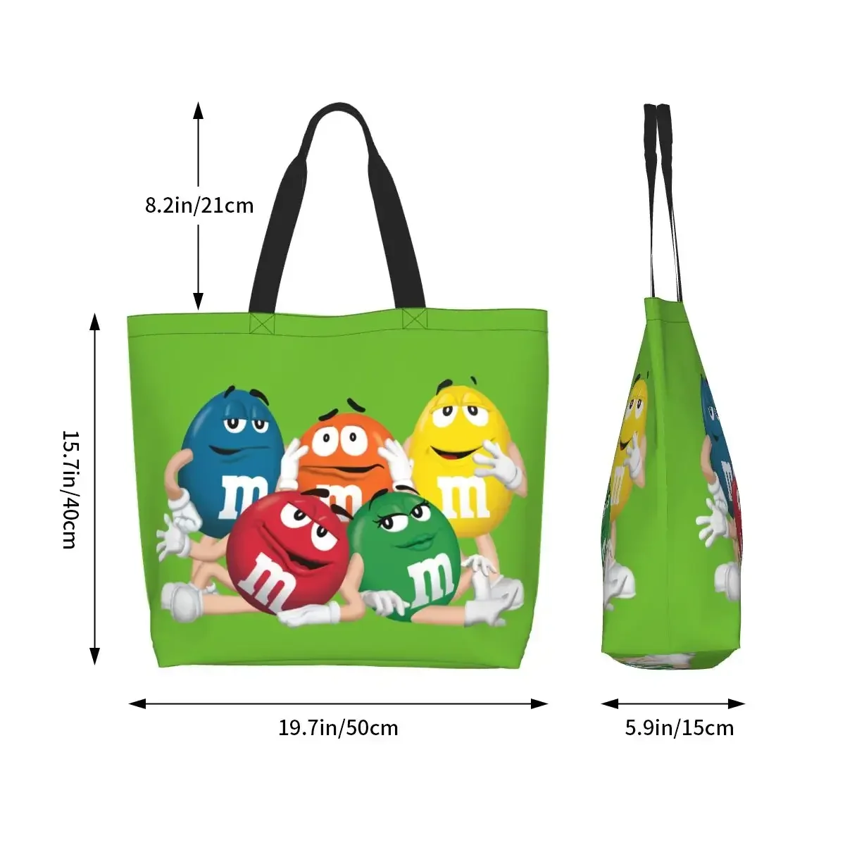 Reusable M&M's Chocolate Shopping Bag Women Canvas Shoulder Tote  Washable Funny Candy Meme Groceries Shopper s