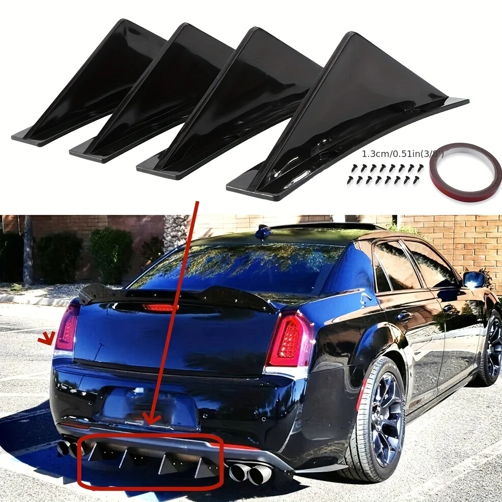 

4pcs Car Rear Bumper Lip Diffuser Splitter Spoiler Scratch Protector Fin Trim Caps Universal Exterior Accessory