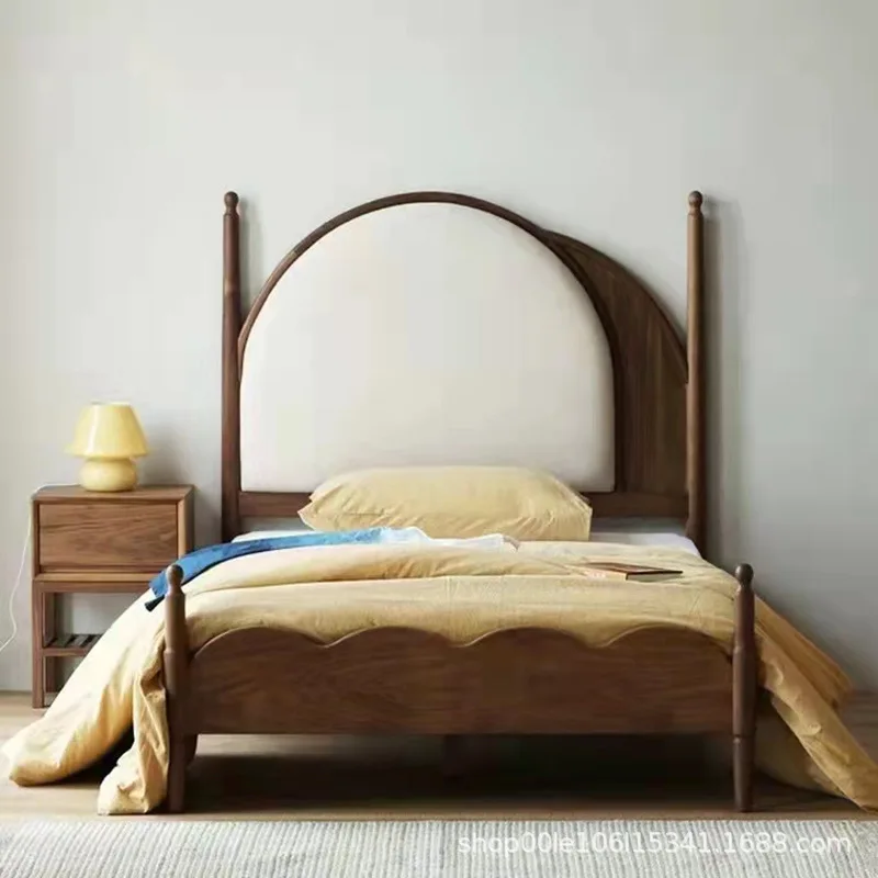 Solid wood Nordic arched retro high-back soft bag fabric master bedroom hotel homestay medieval double princess wedding bed