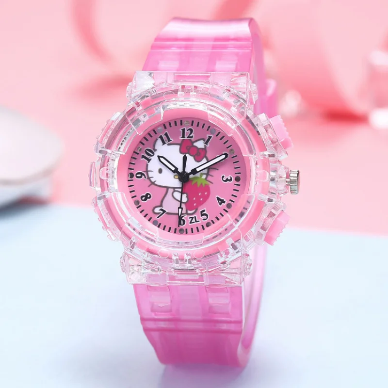 Sanrio Hello Kitty LED Glowing Flash Children's Watch Fashion Quartz Wristwatch Christmas Gift for Kids Toy Pattern
