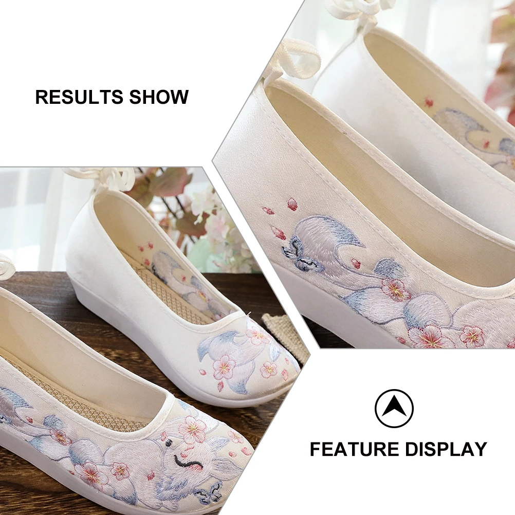 

1 Pair Fashionable Hanfu Embroidered Shoes Thick-Sole Cotton Ethnic Retro Footwear for Women
