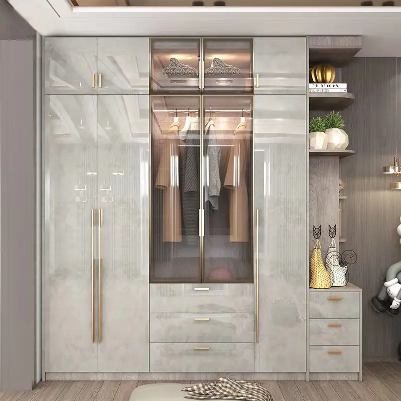 

Wardrobe Household Apartment Glass Door Simple Modern Wood Clothes Furniture