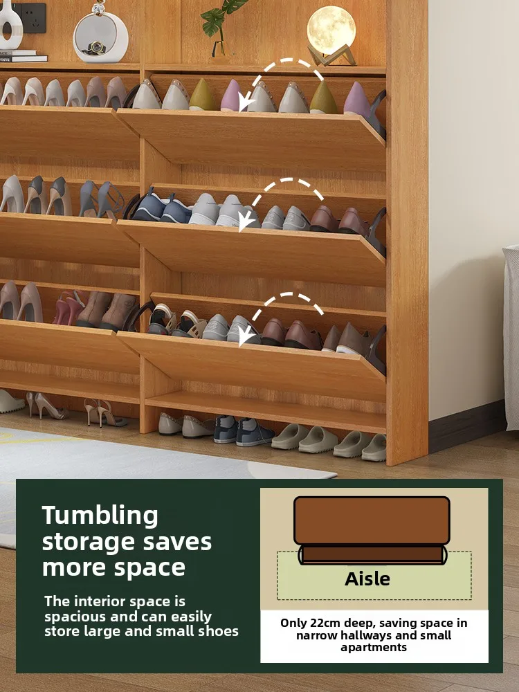 LH solid wood tipping bucket shoe cabinet household door home storage integrated entrance cabinet