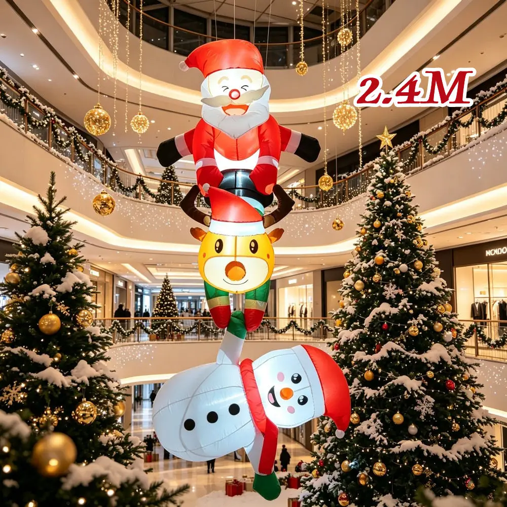 2.4M Christmas Inflatable Suspension Climbing Santa Claus Reindeer Snowman LED Lights Indoor Outdoor Eaves Balcony Decoration