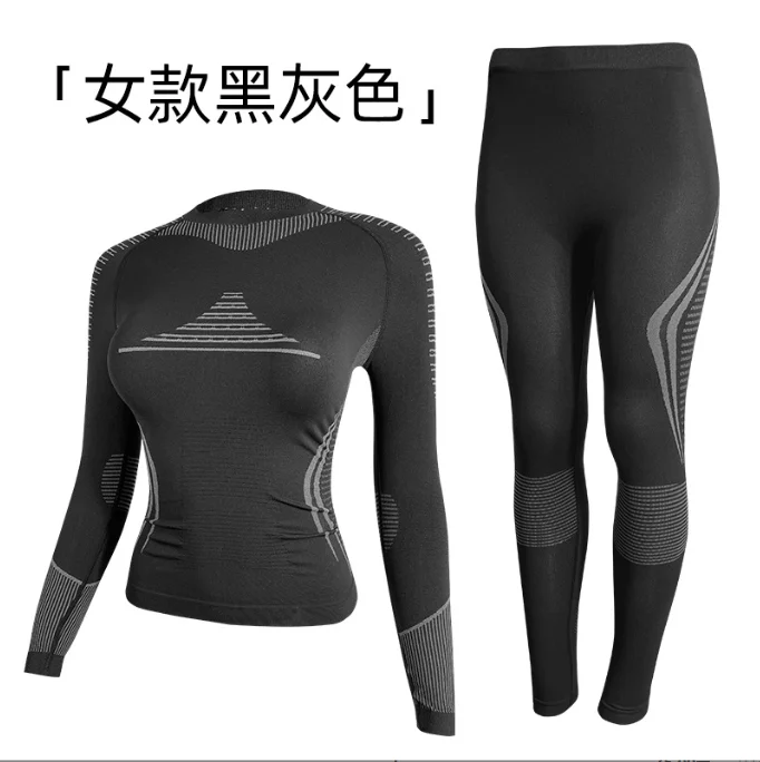 SNOW Winter Men Women Outdoor Ski Underwear Long sleeves Skiing set Quick Dry Thermal Ski Jacket+Pants Breathable Slim Coat