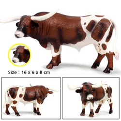 Oryginalne figurki z dzikimi zwierzętami na świecie bydło bydło Longhorn figurki kolekcja miniatur zabawka dla dzieci