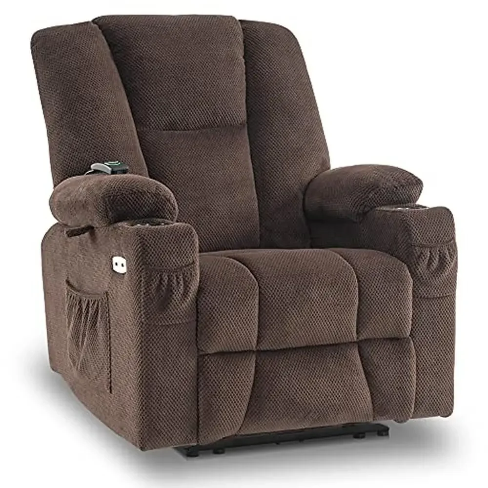 Electric Recliner Chair with Heat Massage Cup Holders USB Ports Extended Footrest Powered Reclining Full-Body Vibration Lumbar