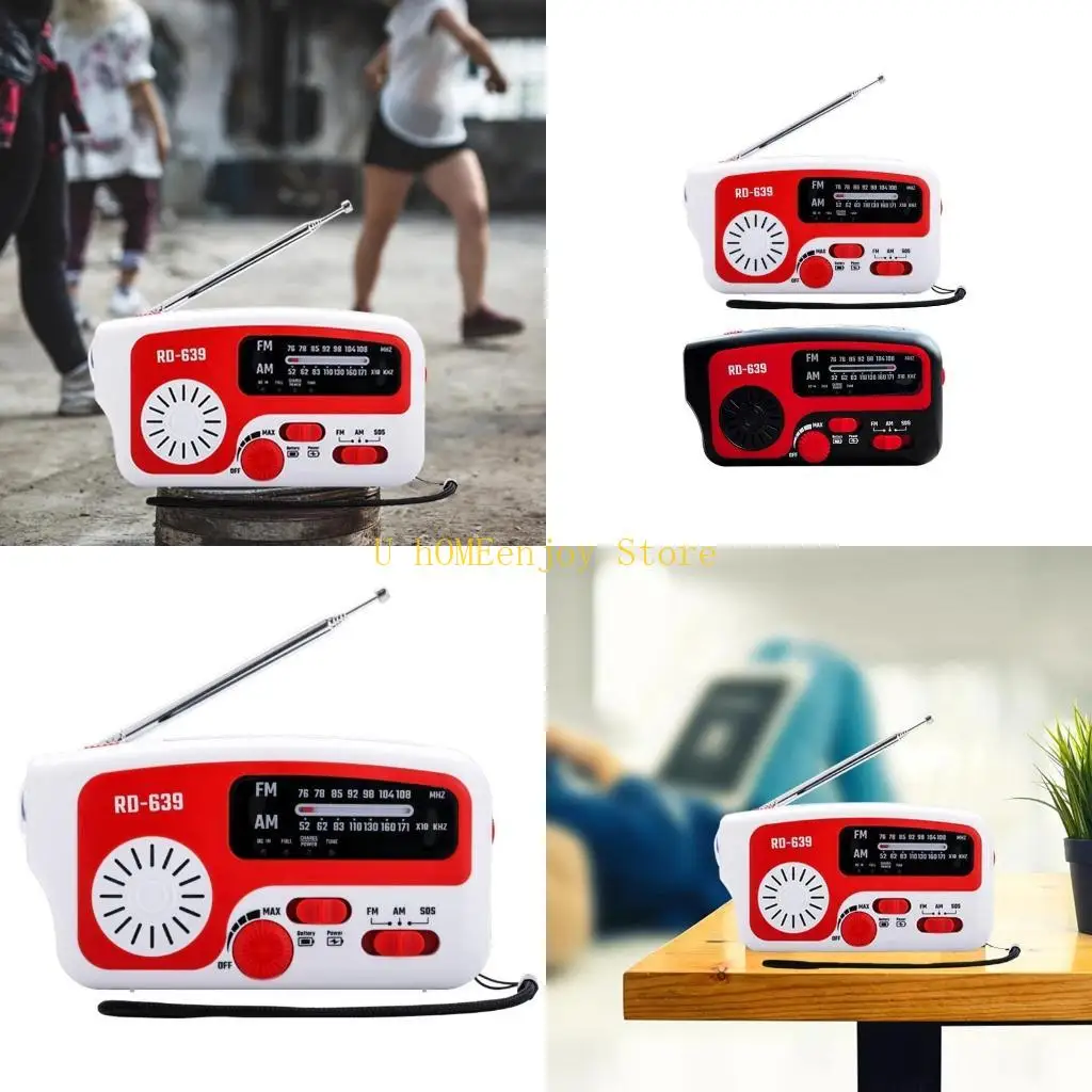 

B0KF Аварийное FM-радио с солнечной батареей, 1200 мАч, с литиевой батареей, с ручным управлением, с фонариком и оповещением