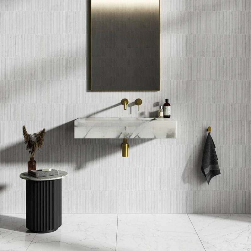 Modern Rectangular Natural Marble Washbasin Small Size Wall Mounted Bathroom Sink